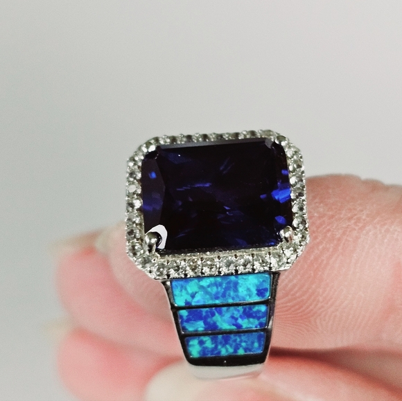 Blue Lab Created Spinel Rhodium Over Sterling Silver Ring. Sz 6! Final P… - Picture 6 of 7